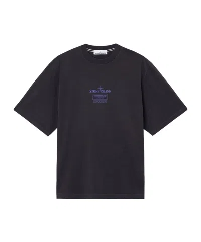 Stone Island Regular-fit Short-sleeve T-shirt With '02 Industrial Logos' Print In Black