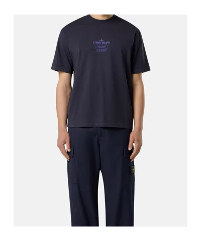 Stone Island Regular-fit Short-sleeve T-shirt With '02 Industrial Logos' Print In Black