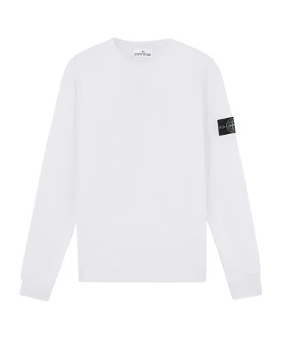 Stone Island Regular-fit Crewneck Sweatshirt With Elasticated Cuffs In White