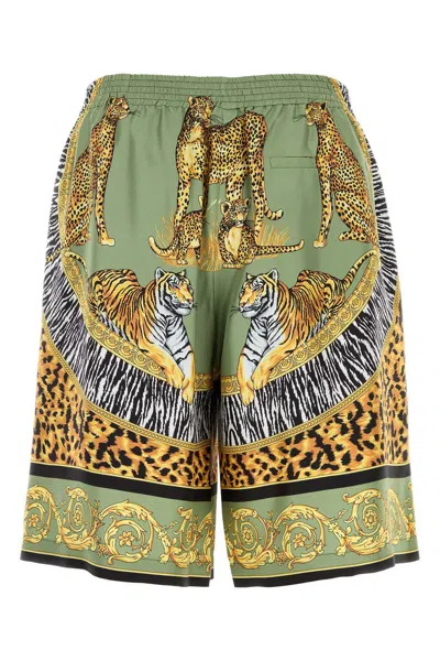 Versace Animal Print Silk Bermuda Shorts