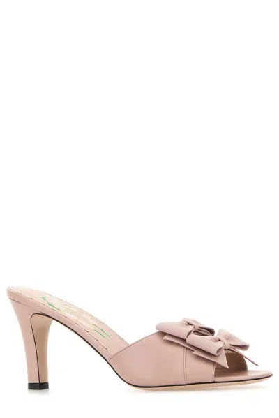 Valentino Leather Vlogo Signature Mules With Bow Detail In Brown