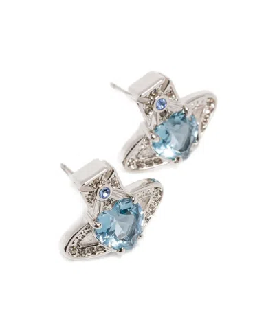 Vivienne Westwood Gemstone Heart Stud Earrings With Crystal Embellishments In White