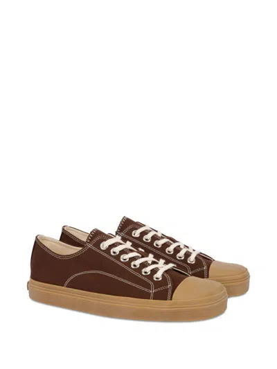 Moschino Low Top Sneakers Contrast Stitching In Brown