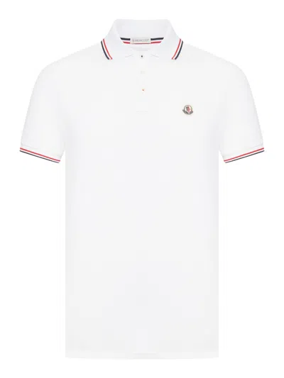 Moncler Classic White Cotton Polo With Signature Tri-color Trim