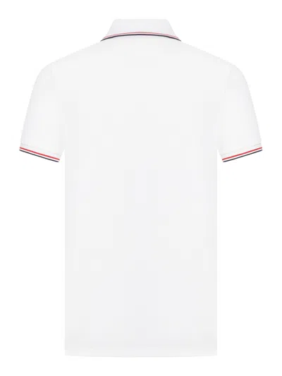 Moncler Classic White Cotton Polo With Signature Tri-color Trim