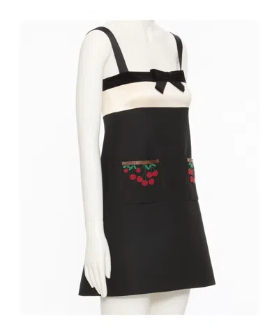 Valentino Embellished Satin-trimmed Wool And Silk-blend Crepe Mini Dress In Black