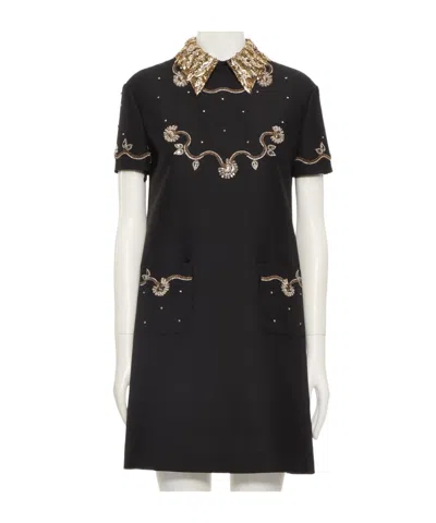 Valentino Lapel Short Sleeve Dress In Black