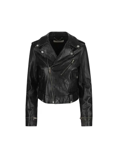 Golden Goose Smooth Leather Motorcycle Jacket In Black
