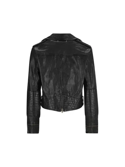 Golden Goose Smooth Leather Motorcycle Jacket In Black