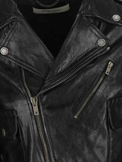 Golden Goose Smooth Leather Motorcycle Jacket In Black