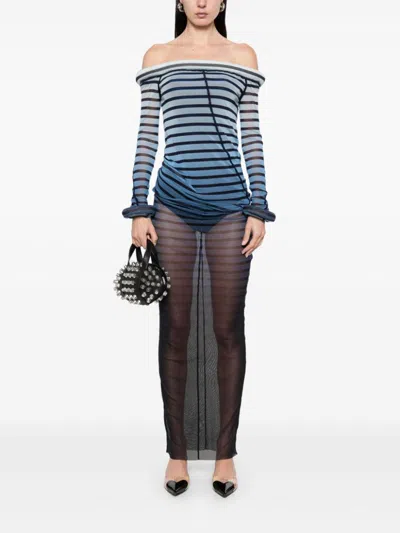 Jean Paul Gaultier The Long 3d Striped Long Dress In Blue