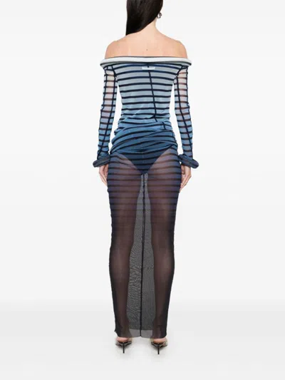 Jean Paul Gaultier The Long 3d Striped Long Dress In Blue