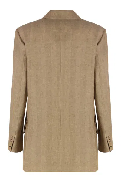 Max Mara Linen Jacket With Lapel Collar And Pockets In Brown