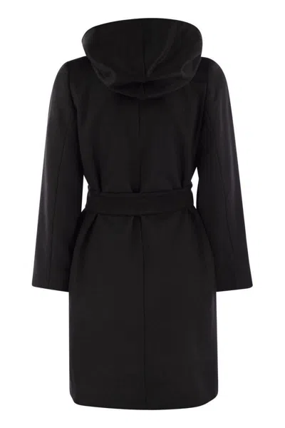 Max Mara Newmang Hooded Belted Coat In Black