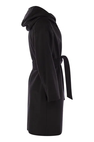 Max Mara Newmang Hooded Belted Coat In Black