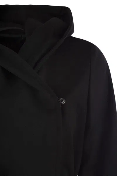 Max Mara Newmang Hooded Belted Coat In Black