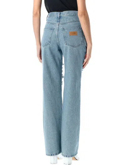 Mm6 Maison Margiela Mm6 By Maison Margiela Distressed Straight Leg Denim Jeans With White Stitching In Blue