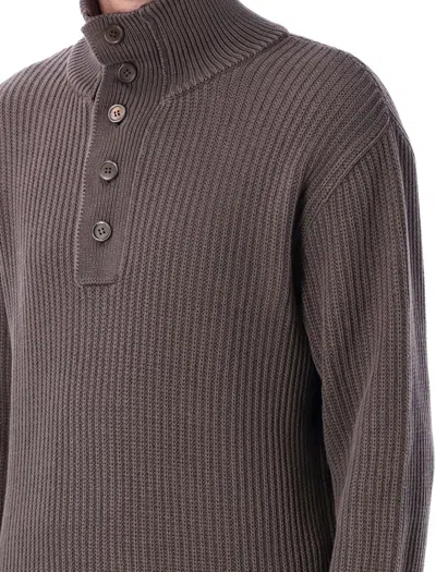 Our Legacy Navigator Polo With High Neck And Textured Ribbed Knit In Brown