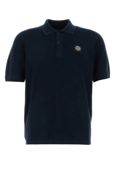 Stone Island Men's Navy Cotton Polo Shirt With Logo Patch