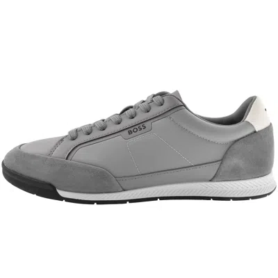 Hugo Boss Low-top Trainers With Suede And Faux Leather In Gray