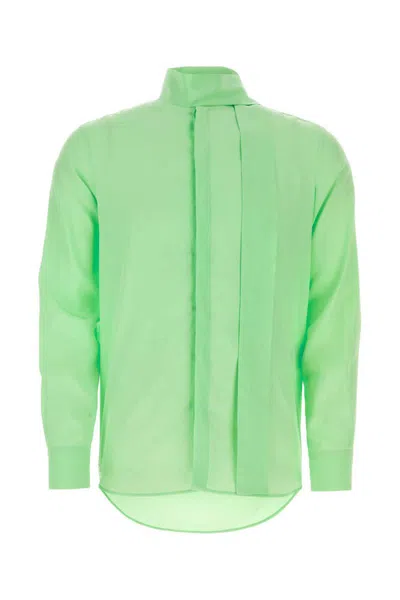 Valentino Silk Shirt With Long Sleeves And High Collar In Green