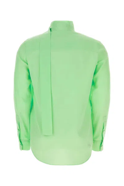 Valentino Silk Shirt With Long Sleeves And High Collar In Green