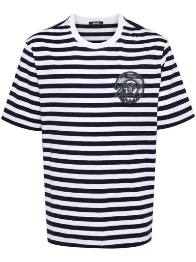 Versace Multicolored Nautical Stripes T-shirt In White