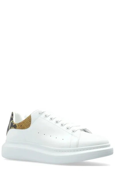 Alexander Mcqueen White Oversize Sneakers With Snake Print On The Heel In Leather Man