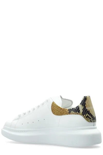 Alexander Mcqueen White Oversize Sneakers With Snake Print On The Heel In Leather Man