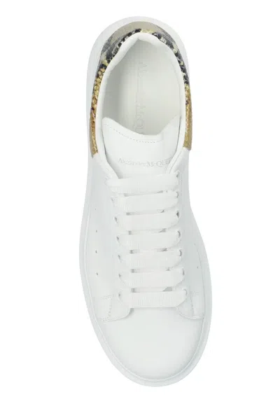 Alexander Mcqueen White Oversize Sneakers With Snake Print On The Heel In Leather Man