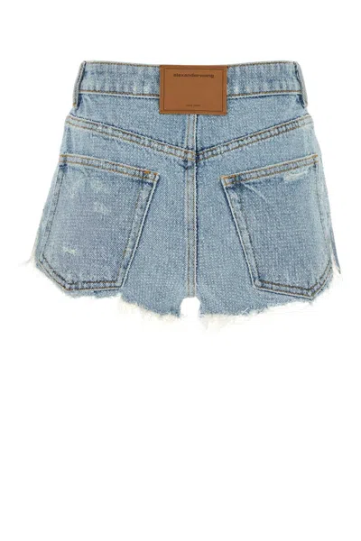 Alexander Wang Denim Shorts With Distressed Detailing And Frayed Hem In Blue