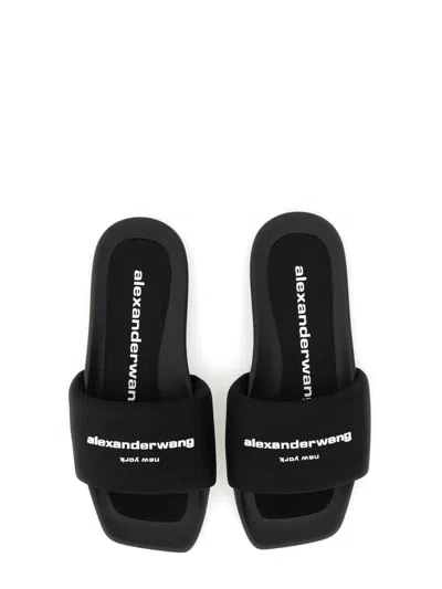Alexander Wang Padded Logo Pool Slide Sandals Shoes In Black