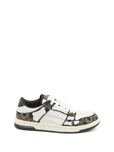 Amiri 'skel Top Low' Black Sneaker With Skeleton Applications And All-over Logo Print