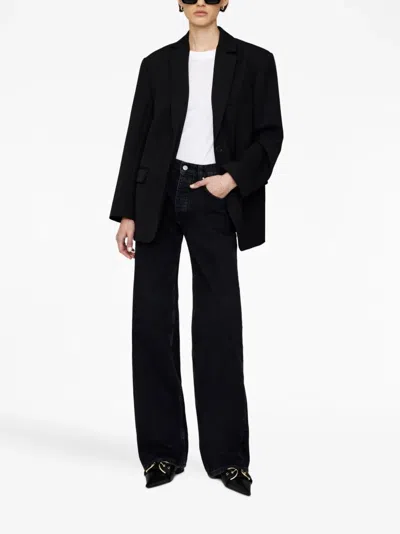 Anine Bing Logo-patch Wide-leg Jeans In Black