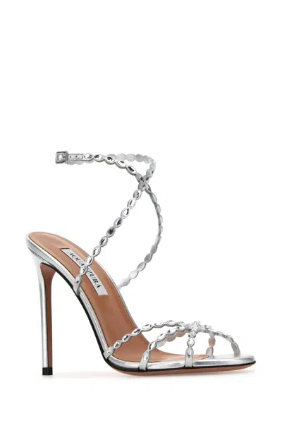 Aquazzura Womens White Tequila 105 Crystal-embellished Leather Heeled Sandals