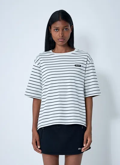 Miu Miu Striped Cotton T-shirt In White