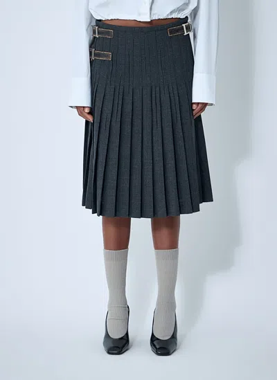 Prada Pleated Rush Stitch Skirt With Belt In Gray