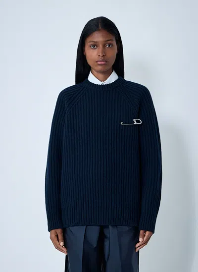 Prada Wool Blend Sweater With Safety Pin Detail In Blue
