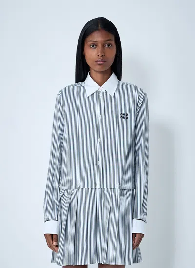 Miu Miu Pleated Striped Poplin Mini-dress
