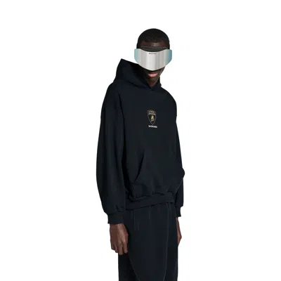 Balenciaga Black Hoodie With Fixed Hood And Logo Print On The Front In Cotton Man