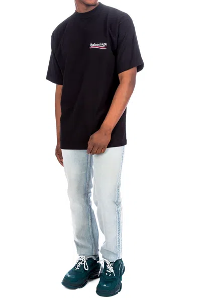 Balenciaga Political Campaign Logo Printed Crewneck T-shirt In Black