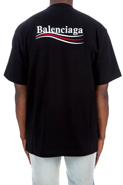 Balenciaga Political Campaign Logo Printed Crewneck T-shirt In Black