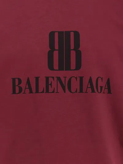 Balenciaga Bordeaux Crewneck T-shirt With Logo Print On The Front In Cotton Man