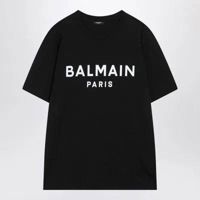 Balmain Black Crewneck T-shirt With Logo Lettering On The Front In Black