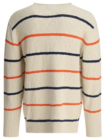 Beams Striped Crewneck Sweater Knitwear White In White