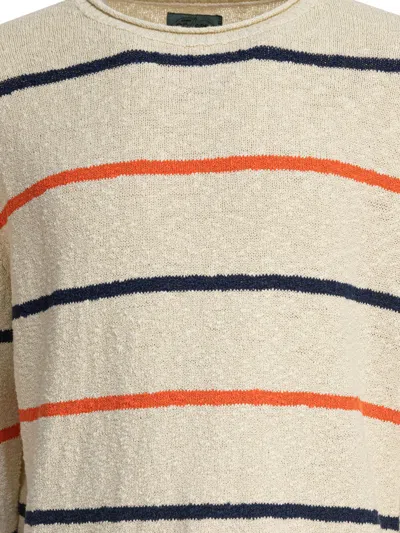 Beams Striped Crewneck Sweater Knitwear White In White