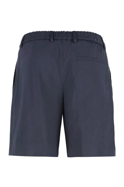 Hugo Boss Boss Linen Blend Bermuda-shorts In Blue