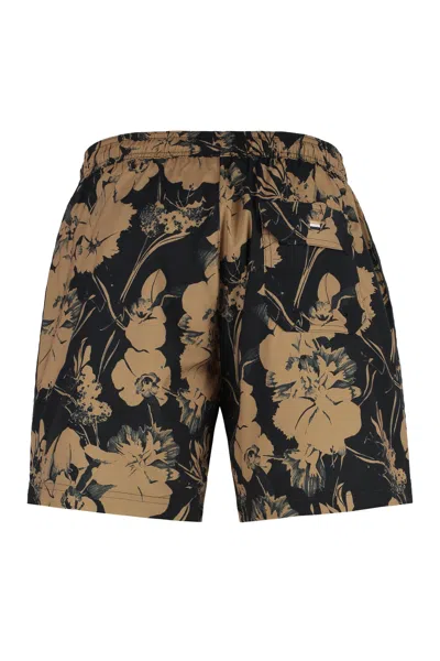 Hugo Boss Floral-print Swim Shorts In Black