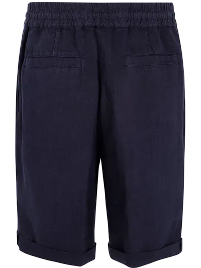 Brunello Cucinelli Men Garment-dyed Bermuda Shorts In Linen Gabardine With Drawstring And Pleat In Black
