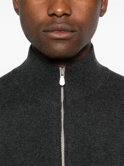 Brunello Cucinelli High Neck Cashmere Cardigan With Ribbed Cuffs In Black